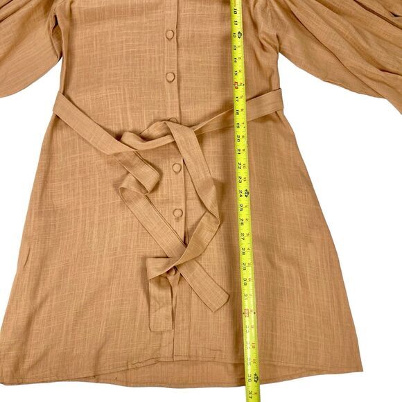 Girl And The Sun Dress Womens Size Medium Tan Linen Button Front Summer Mini - Picture 14 of 16
